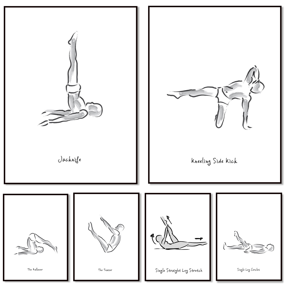 Pilates And Yoga Combined - Pilates exercise black and white infographics,